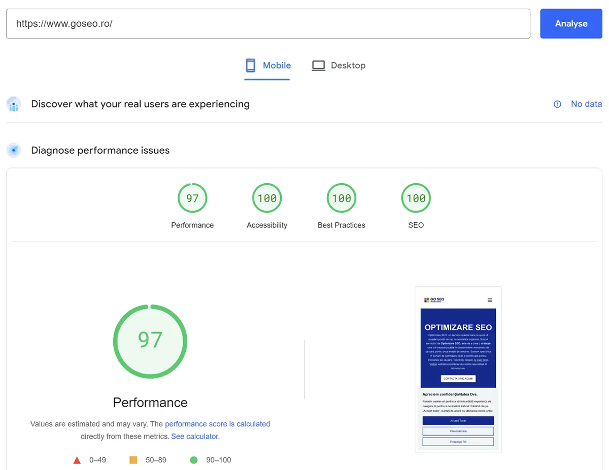 Performanță Website GO SEO